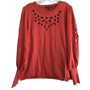 Boston Proper Rust Cutout Sweater XL Puff Sleeve Slim Cuff